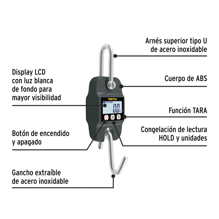 Báscula electrónica colgante, de pilas, 300 kg, PRETUL - Mundo Tool 