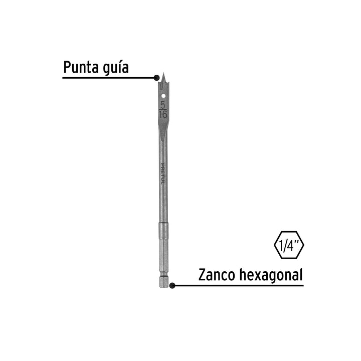 Broca plana de manita 5/16" para madera, Pretul - Mundo Tool 