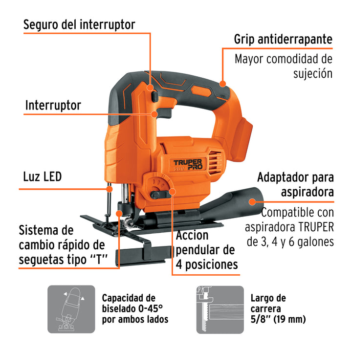 Sierra caladora 20V, sin accesorios, TRUPER PRO - Mundo Tool 