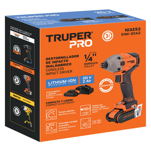 Destornillador de impacto 1/4', 20V, 1 batería 2Ah, PRO - Mundo Tool 