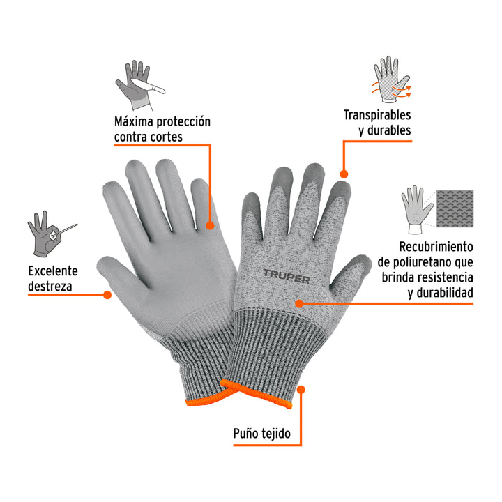 Guante Anticorte NV5 recubrimiento de poliuretano, M, TRUPER - Mundo Tool 