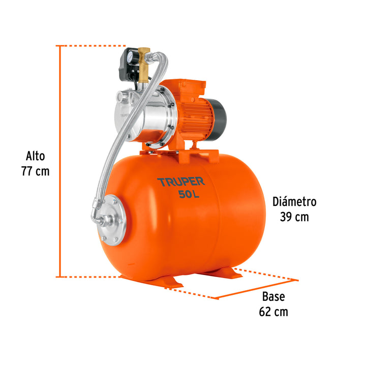 Equipo hidroneumático 50L, bomba jet inox. 1 HP, TRUPER - Mundo Tool 