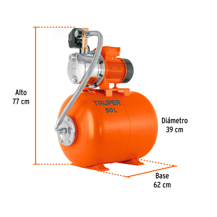 Equipo hidroneumático 50L, bomba jet inox. 3/4 HP, TRUPER - Mundo Tool 