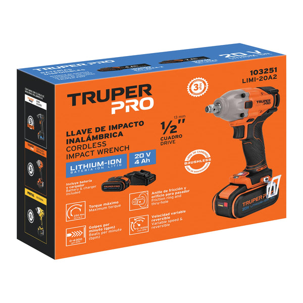 Llave de impacto 1/2', 20V, 184 lb/ft, 1 batería 4Ah, PRO - Mundo Tool 