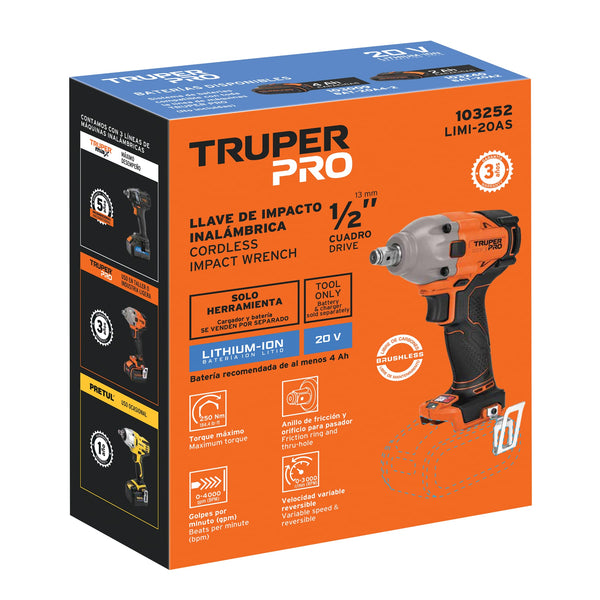 Llave de impacto 1/2', 20V, 184 lb/ft, sin accesorios, PRO - Mundo Tool 