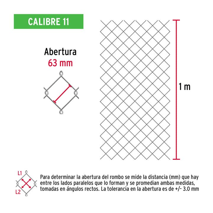 Rollo malla ciclónica cal.11, 1x20m, abertura 63mm, 34kg - Mundo Tool 