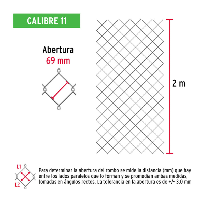 Rollo malla ciclónica cal.11, 2x20m, abertura 69mm, 61kg - Mundo Tool 
