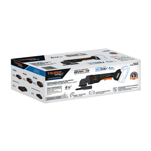 Esmeriladora 4-1/2' 20V, int. paleta, s/accesorios, MAX - Mundo Tool 