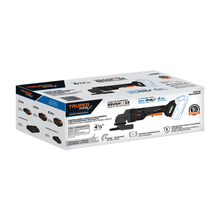 Esmeriladora 4-1/2' 20V, int. paleta, s/accesorios, MAX - Mundo Tool 