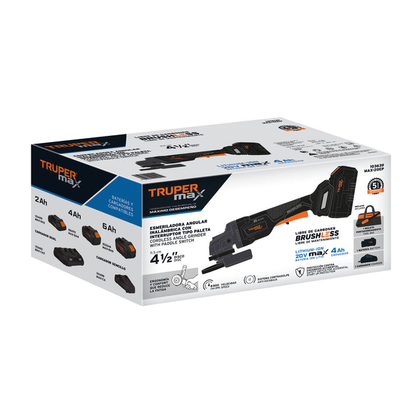 Esmeriladora 4-1/2', 20V, int. paleta, 1 batería 4Ah, MAX - Mundo Tool 