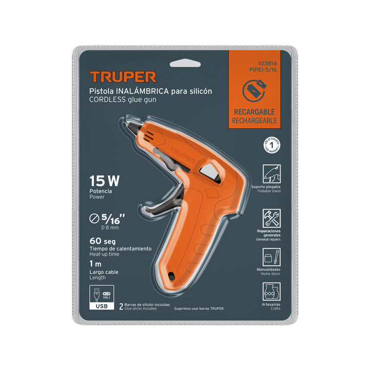 Pistola inalámbrica de 3.7V para silicón de 5/16', TRUPER - Mundo Tool 