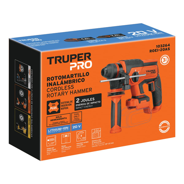 Rotomartillo SDS Plus 20V, 2 J, sin accesorios, TRUPER PRO - Mundo Tool 