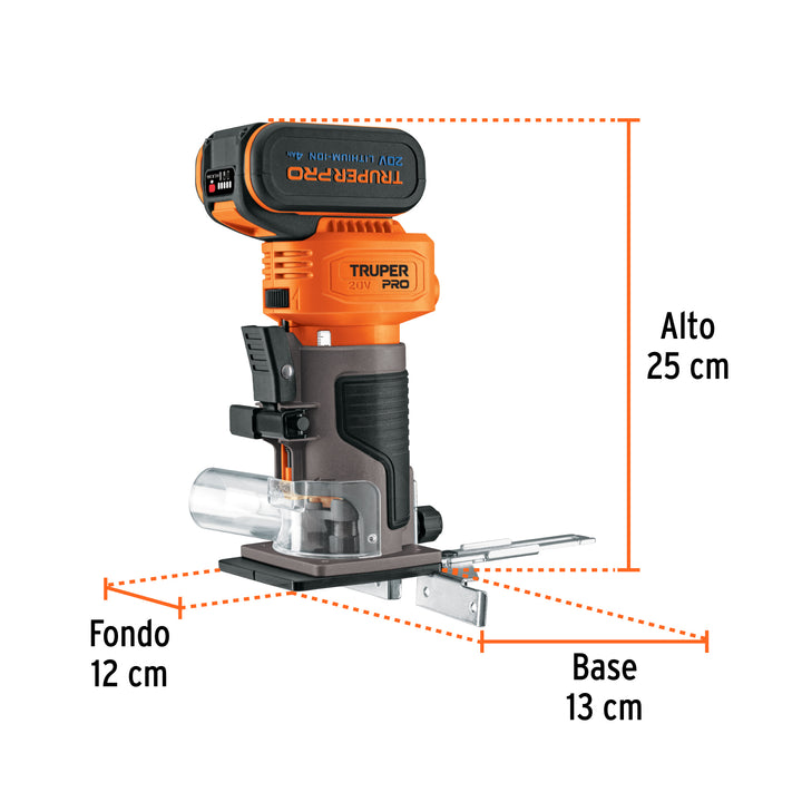 Router (Rebajadora) 1/4', 1 batería 4 Ah, TRUPER PRO - Mundo Tool 