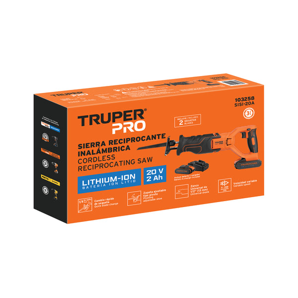 Sierra sable, 20V, 1 batería 2Ah, TRUPER PRO - Mundo Tool 