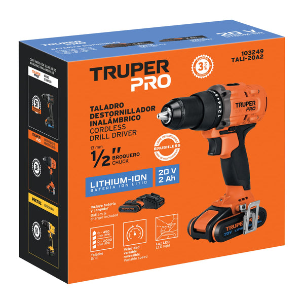 Taladro 1/2', 20V, 1 batería 2Ah, TRUPER PRO - Mundo Tool 