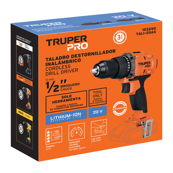 Taladro 1/2', 20V, sin accesorios, TRUPER PRO - Mundo Tool 