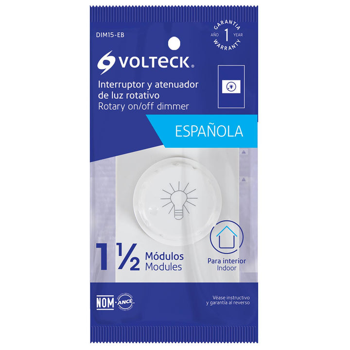 Dimmer giratorio, 1.5 módulos, línea Española, color blanco Volteck - Mundo Tool 