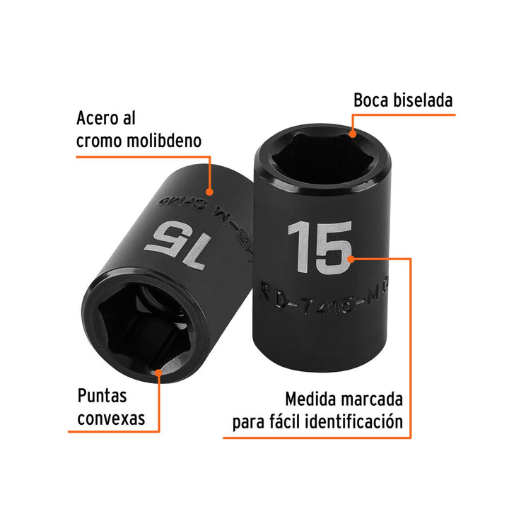 Dado de impacto 15mm cuadro 1/2" Truper - Mundo Tool 