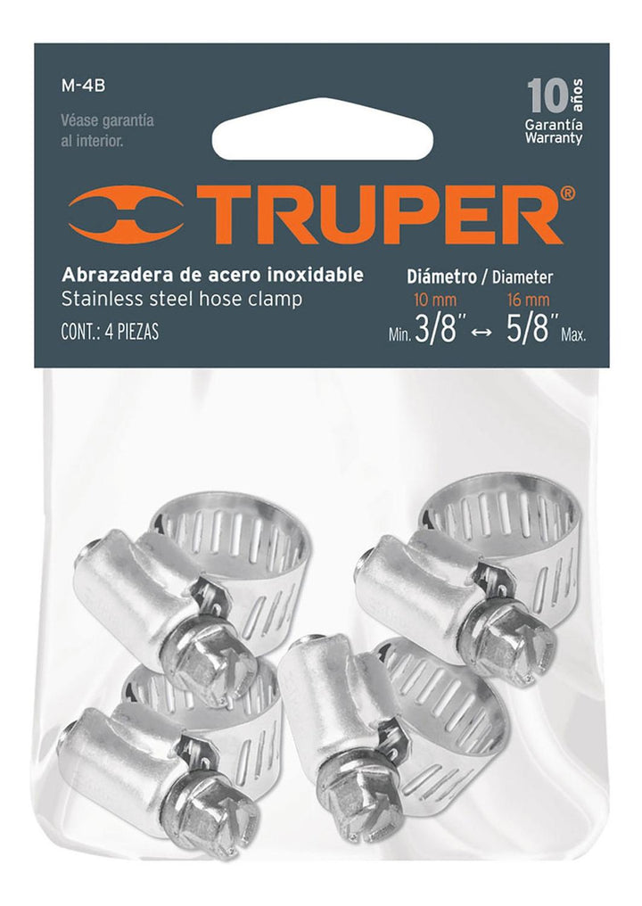 Abrazadera 4 De Acero Inoxidable Con 4 Pzas Truper - Mundo Tool 