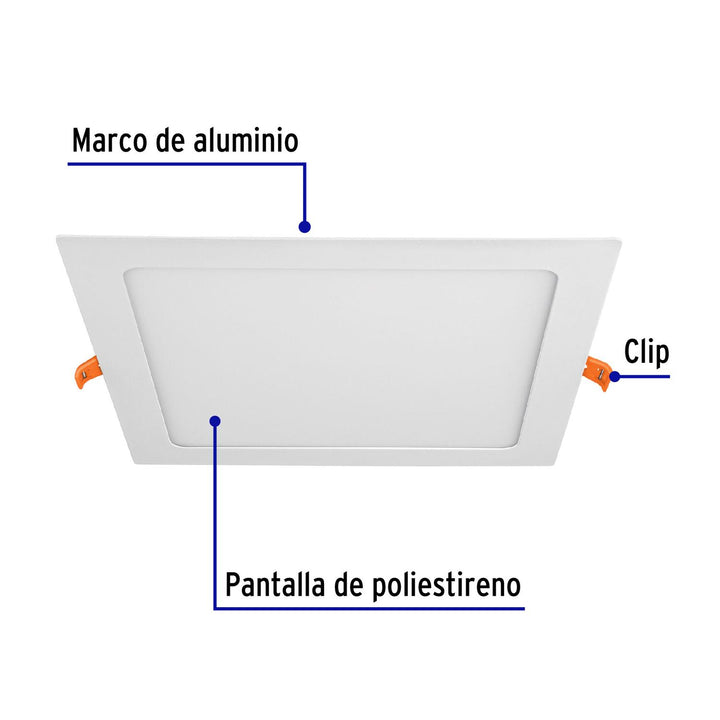 Luminario ultradelgado cuadrado p/empotrar 18W, luz de día - Mundo Tool 