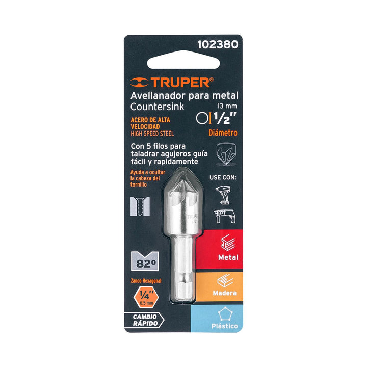 Avellanador HSS cambio rápido 1/2", Truper - Mundo Tool 