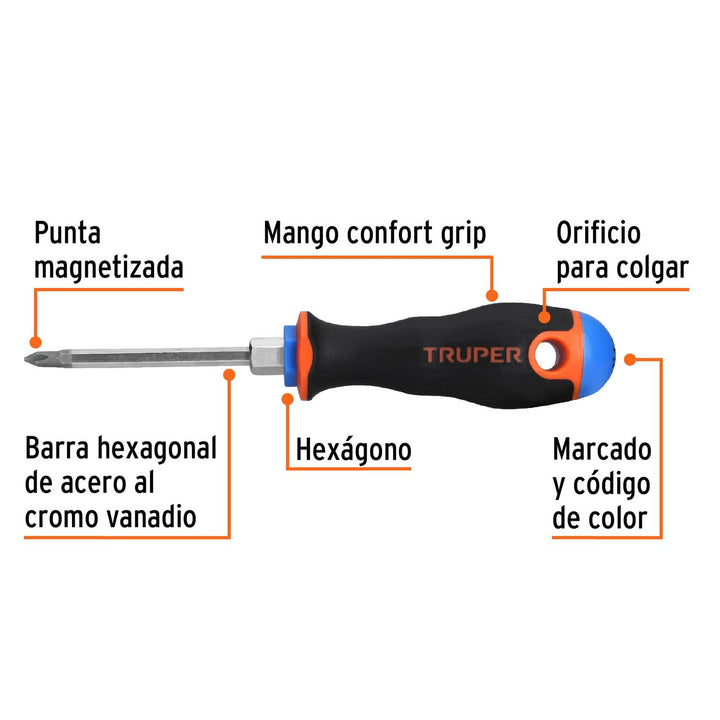 Desarmador punta Phillips # 1 Comfort Grip 3" Truper - Mundo Tool 