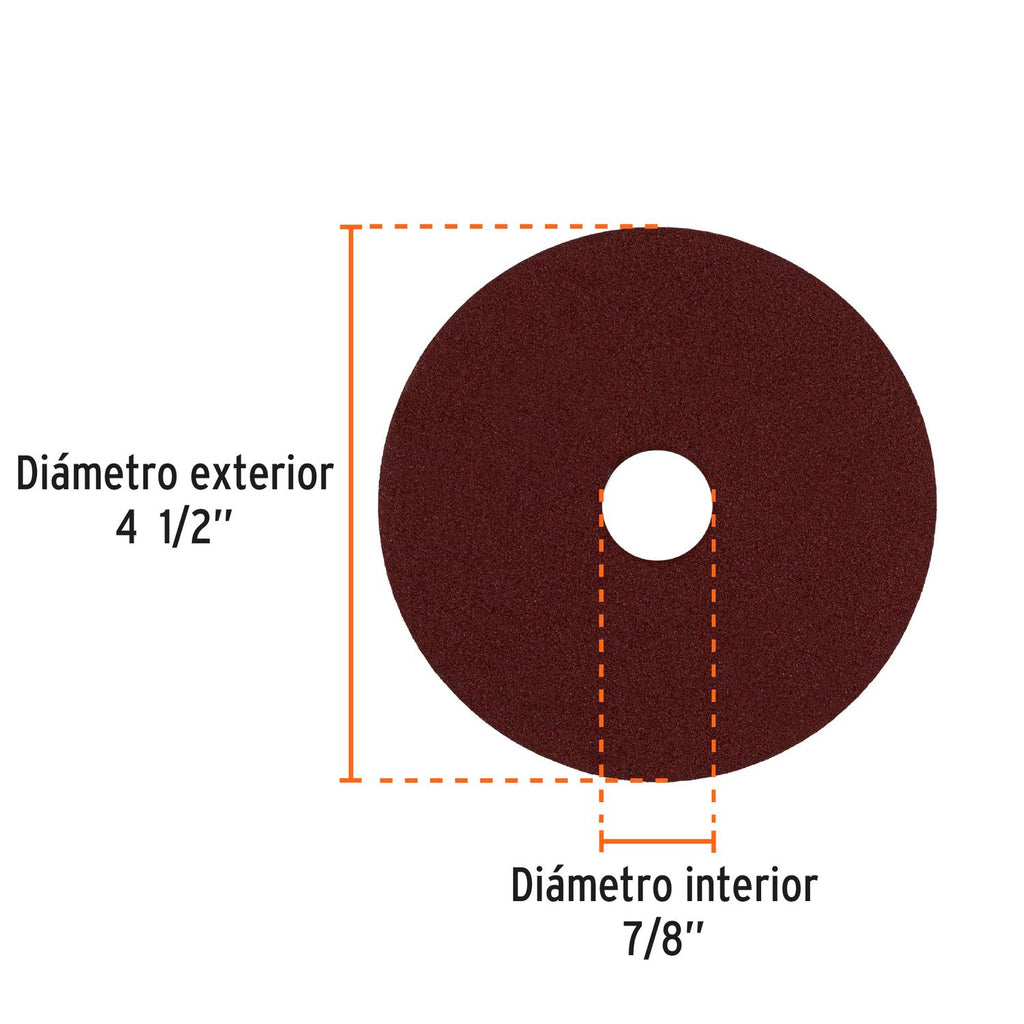 Disco de lija 4-1/2' con respaldo de fibra, grano 80 Truper - Mundo Tool 
