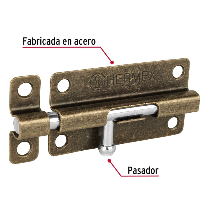 Pasador de barril de acero latón antiguo 4", Hermex - Mundo Tool 