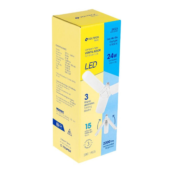 Lámpara LED 24W tipo ventilador, 3 aspas ajustables, Volteck - Mundo Tool 