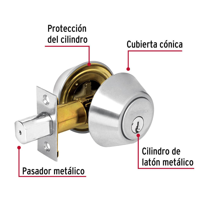 Cerrojo Cromo Mate Doble Cilindro Basic Hermex - Mundo Tool 