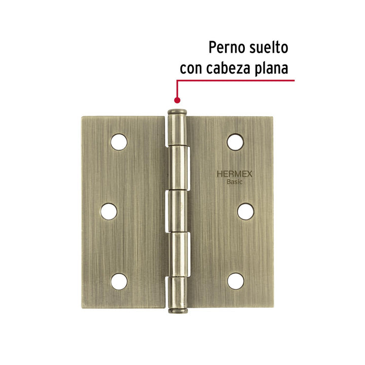 Bisagra cuadrada 3', latón antiguo, cabeza plana, Basic. 20 piezas. - Mundo Tool 