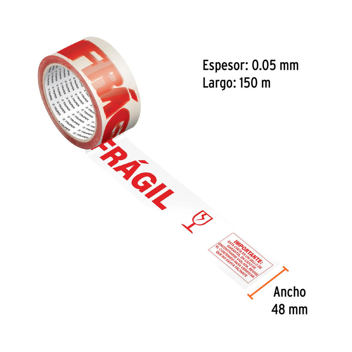 Cinta de empaque 48 mm x 150 m 'Frágil', Truper - Mundo Tool 