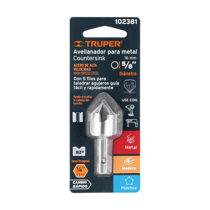 Avellanador HSS cambio rápido 5/8", Truper - Mundo Tool 