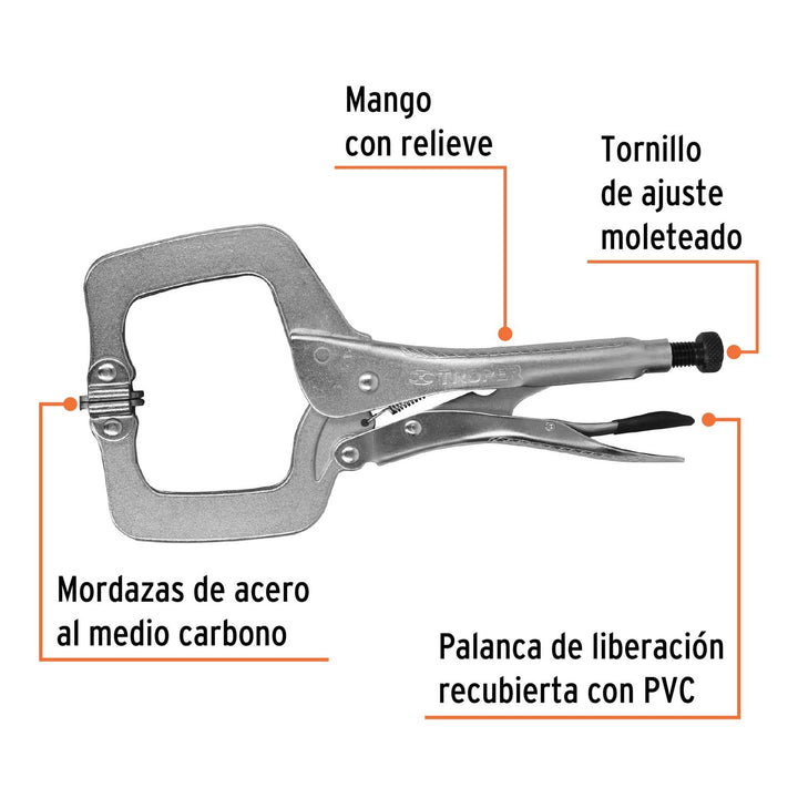 Pinza de presión, tipo 'C' de 11', con mordaza autoajustable Truper - Mundo Tool 