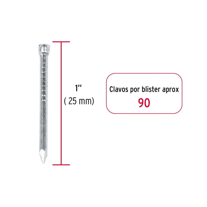 Blíster con 90 clavos estándar 1" sin cabeza, Fiero - Mundo Tool 