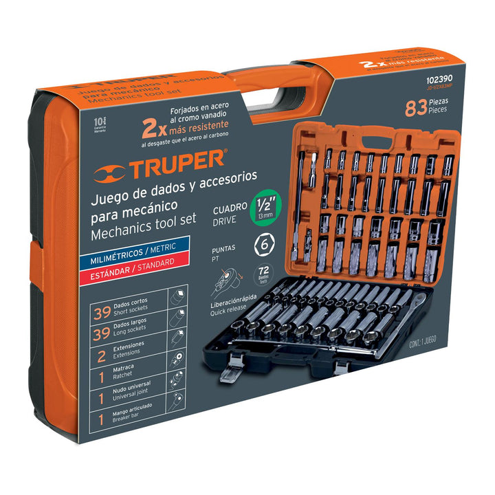 Juego de 83 herramientas cuadro 1/2" std y mm para mecánico - Mundo Tool 