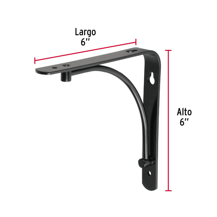 Ménsula reforzada negra 6 x 6' diseño alambrón, Fiero. 1 pza - Mundo Tool 