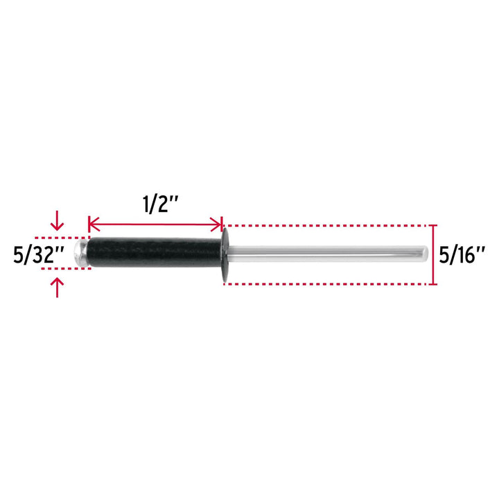 Bolsa c/50 remaches 5/32"x1/2" negros de aluminio, ala 5/16" - Mundo Tool 