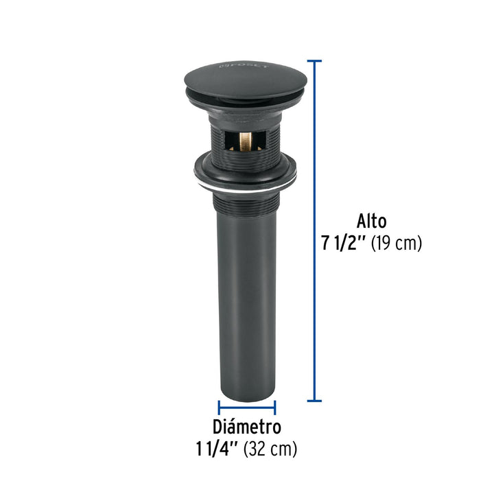 Contra p/lavabo, 1-1/4', con rebosadero, hongo, latón, negro - Mundo Tool 