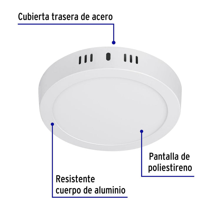 Luminario LED tipo plafón 12 W, redondo, luz de día, blanco - Mundo Tool 