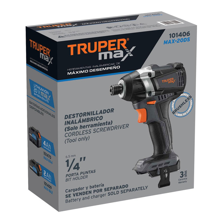 Destornillador de impacto 1/4" 20 V Truper MAX, sin batería - Mundo Tool 