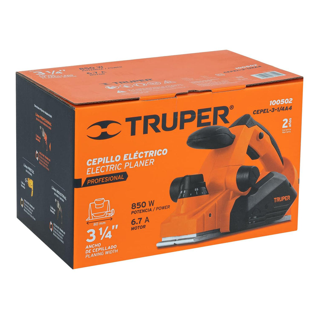 Cepillo eléctrico 3-1/4" 850 W, profesional, Truper - Mundo Tool 