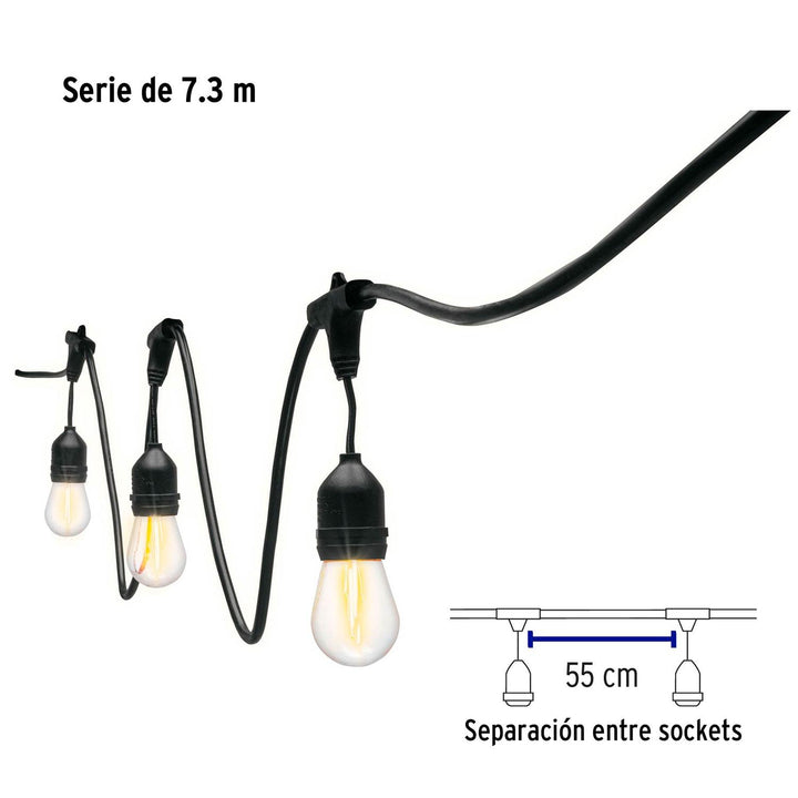 Serie de 7.3 m con 12 luces de LED para exterior, Volteck - Mundo Tool 