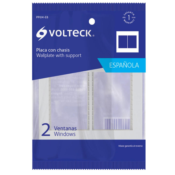 Placa 2 ventanas, 6 módulos, línea Española, color blanco Volteck - Mundo Tool 