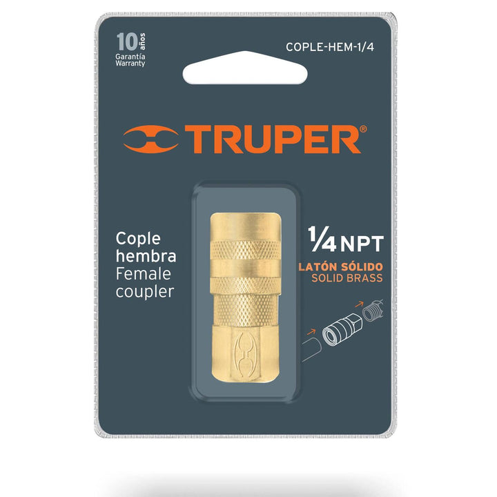 Cople De Latón Solido Cuerda 1/4 Npt Hembra Truper - Mundo Tool 