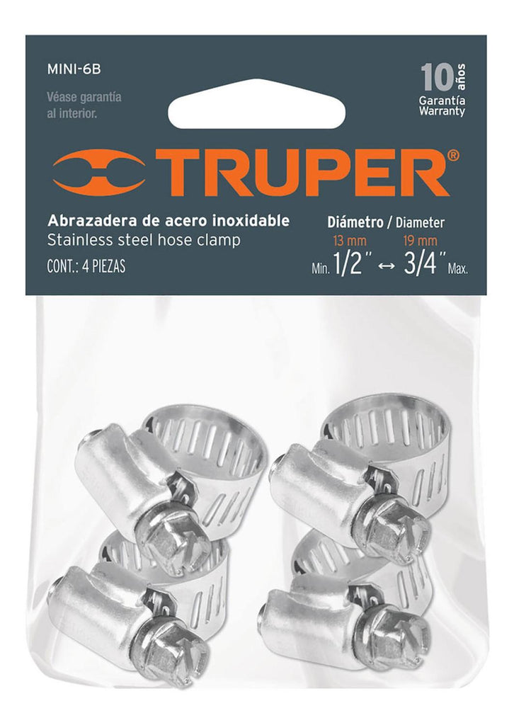 Bolsa c/4 mini abrazaderas sin fin # 6, 1/2 - 3/4", Truper