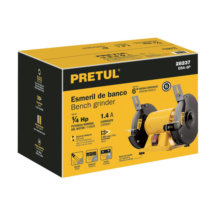 Esmeril de banco de 6' de 1/4 HP (185 W), Pretul - Mundo Tool 