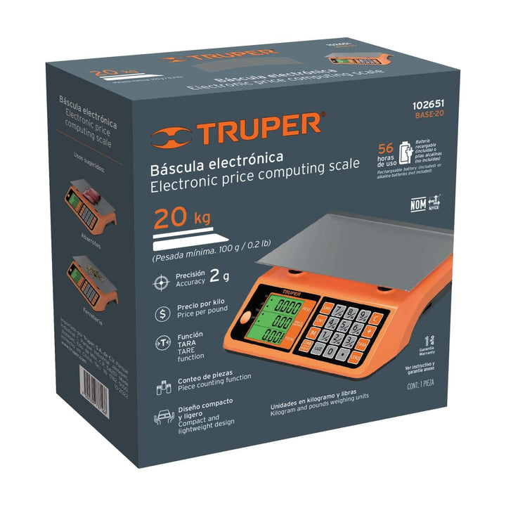 Báscula elctrónica multifunciones capacidad 20kg, Truper - Mundo Tool 