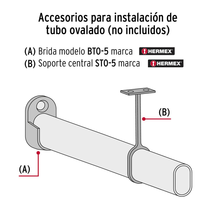 Soporte central para tubo ovalado de clóset, Hermex - Mundo Tool 