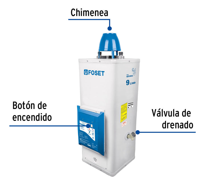 Calentador De Paso, 9l, Encendido Elect, Gas Na Foset 45247 - Mundo Tool 